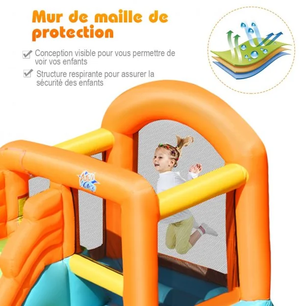 Château Gonflable pour Enfant 3-10 Ans Toboggan Aire de Saut Capacité 90kg en Tissu Oxford 490x225x240cm Multicolore