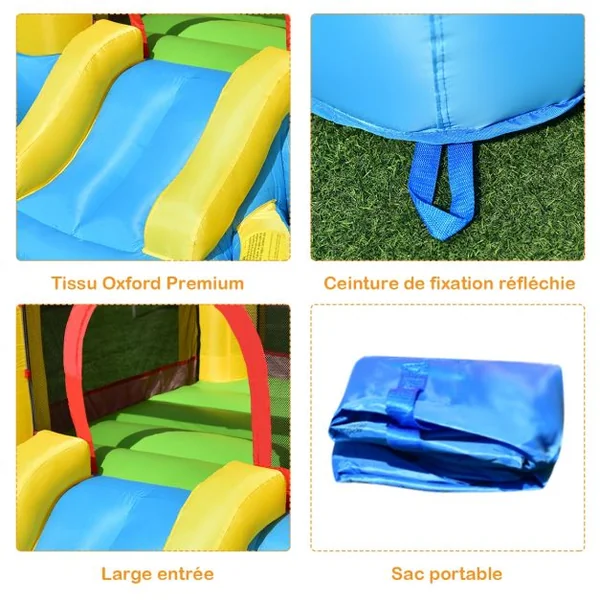 Château Gonflable pour Enfant 3-5 Ans Toboggan Aire de Saut Capacité 90kg en Tissu Oxford 365x200x190cm Multicolore