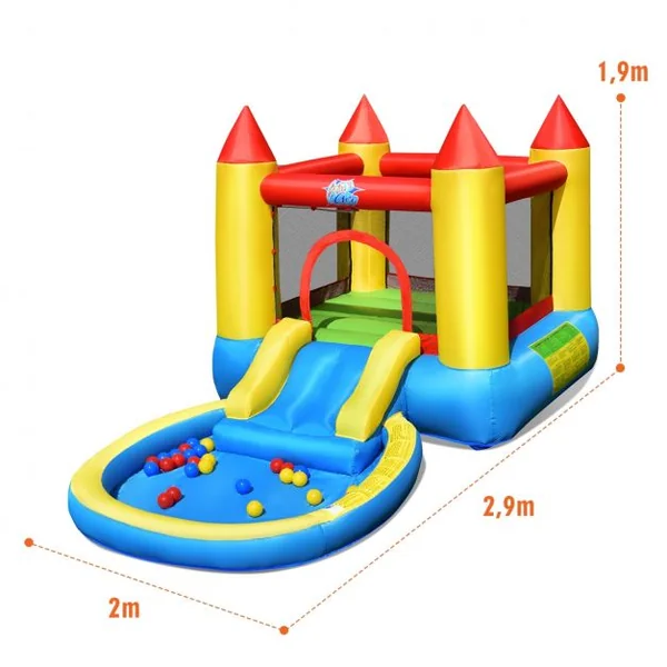 Château Gonflable pour Enfant 3-5 Ans Toboggan Aire de Saut Capacité 90kg en Tissu Oxford 365x200x190cm Multicolore