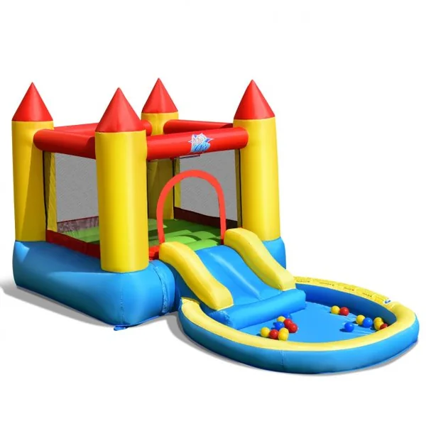Château Gonflable pour Enfant 3-5 Ans Toboggan Aire de Saut Capacité 90kg en Tissu Oxford 365x200x190cm Multicolore