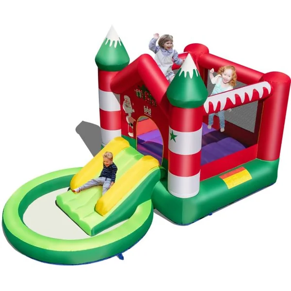 Château Gonflable pour Enfants 3-10 ans sur Thème de Noël avec Toboggan Piscine Rondes à Balles Trampoline sans Gonfleur