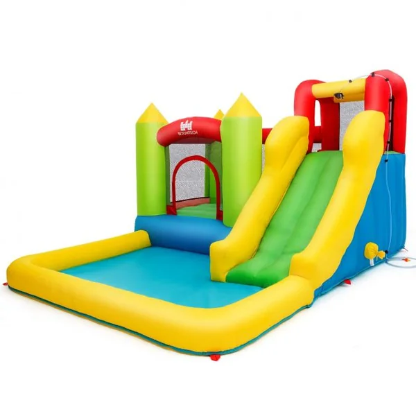 Château Gonflable pour Enfants de 3 à 10 Ans Aire de Jeux Accessoires Capacité 135 kg 350x280x190 cm Multicolore
