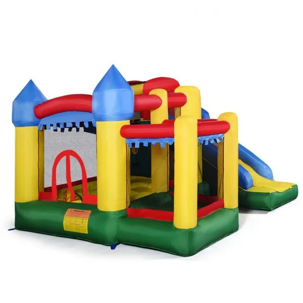 Château Gonflable Toboggan Piscine pour Enfant 3-10 ans Filet Protecteur en Tissu Oxford, 300x300x215cm, Multicolore