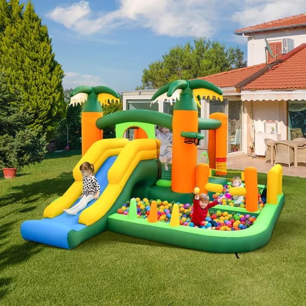 Château Gonflable Tropical 8 en 1 avec Toboggan Maison de Saut Gonflable avec 50 Balles Océaniques 2 Piscines à Balles Charge 180 kg