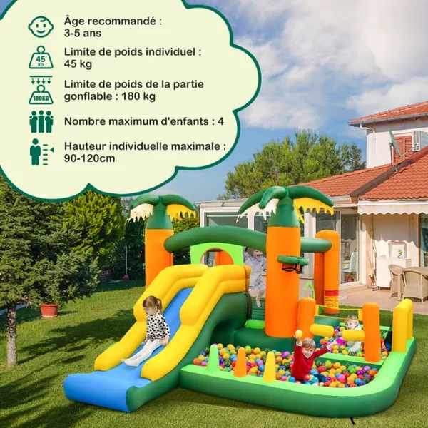 Château Gonflable Tropical 8 en 1 avec Toboggan Maison de Saut Gonflable avec 50 Balles Océaniques 2 Piscines à Balles Charge 180 kg