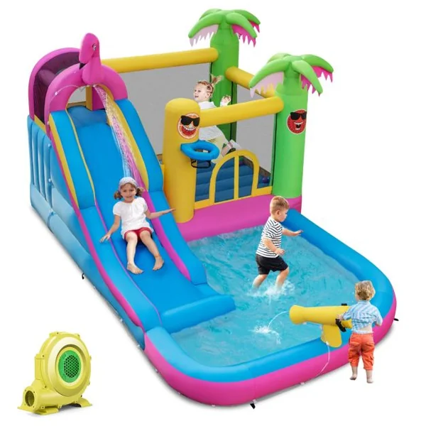 Château Gonflable Tropicale avec Ventilateur 680W 50 Balles Océaniques