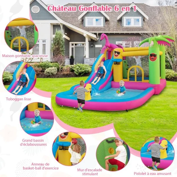 Château Gonflable Tropicale avec Ventilateur 680W 50 Balles Océaniques