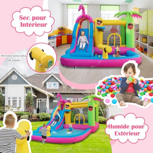 Château Gonflable Tropicale avec Ventilateur 680W 50 Balles Océaniques