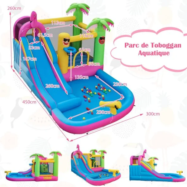 Château Gonflable Tropicale avec Ventilateur 680W 50 Balles Océaniques