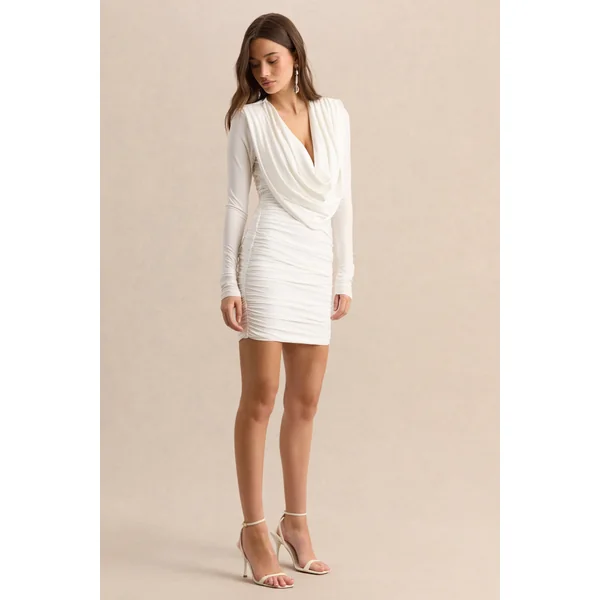 Ciela | Mini-robe blanche à décolleté plongeant extrême