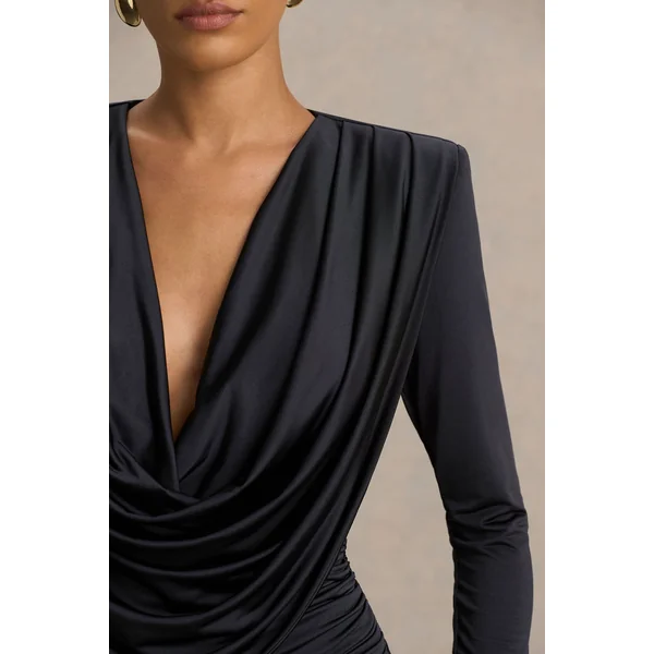 Ciela | Mini-robe noire à décolleté plongeant extrême