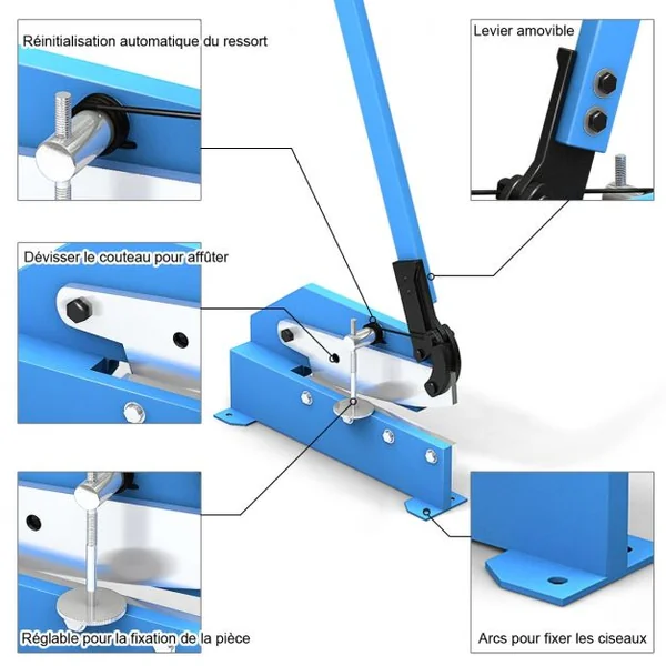 Cisaille à levier manuelle pour tôle longue poignée, pour lames long de 300 mm ép max tôle 6mm ép max tige 13mm Bleu