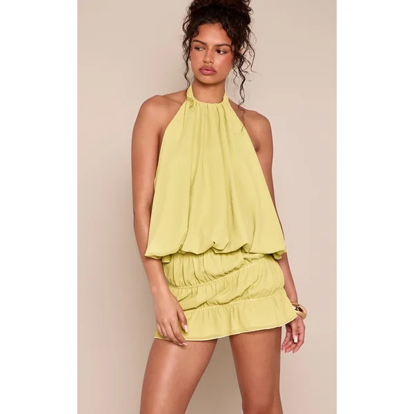 Citron Vert Ensemble Coordonné Haut Dos Nu Col Licou En Mousseline