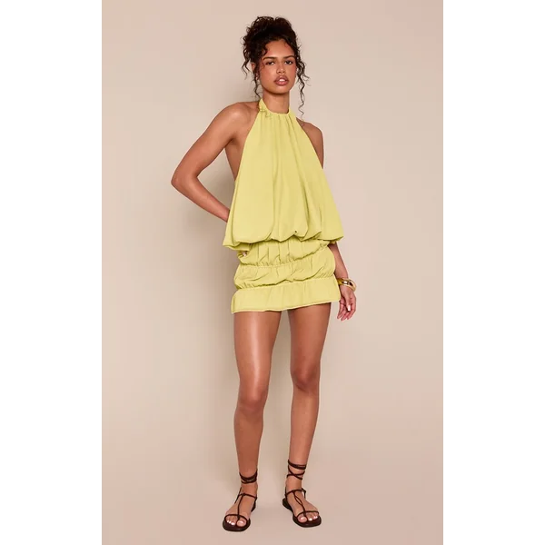 Citron Vert Ensemble Coordonné Haut Dos Nu Col Licou En Mousseline