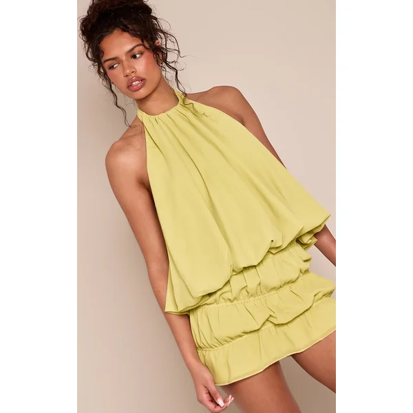 Citron Vert Ensemble Coordonné Haut Dos Nu Col Licou En Mousseline