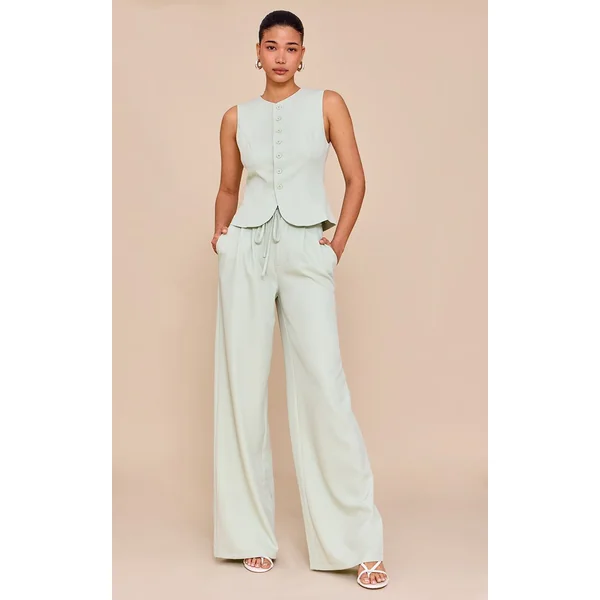 Citron Vert Pâle Gilet Ajusté En Tissu Tissé