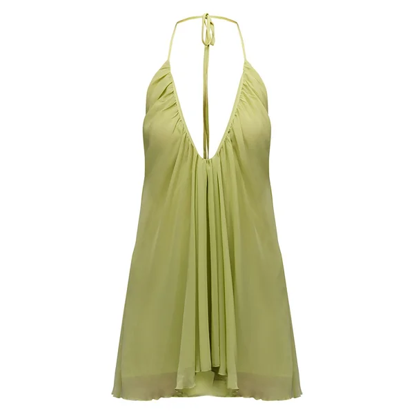 Citron Vert Robe Mini Dos Nu En Mousseline Col Licou Plongeant