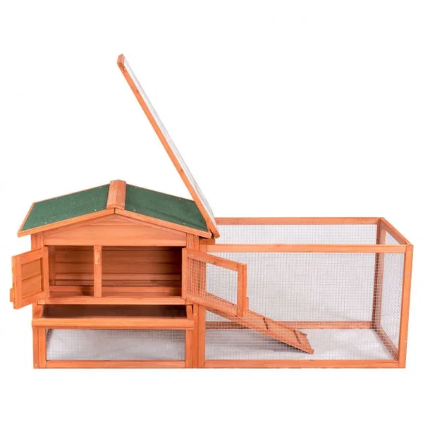 Clapier en bois cage clapier extérieur cage pour lapins avec escalier et toit en asphalte vert pour les petits animaux