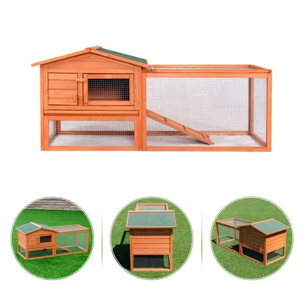 Clapier en bois cage clapier extérieur cage pour lapins avec escalier et toit en asphalte vert pour les petits animaux