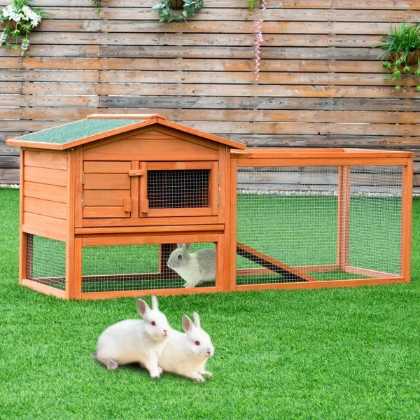 Clapier en bois cage clapier extérieur cage pour lapins avec escalier et toit en asphalte vert pour les petits animaux