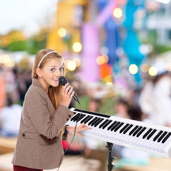 Clavier de Piano pour Enfants 61 Touches Portable Bluetooth Microphone Interface MIDI/USB 128 Rythmes et 20 Démos