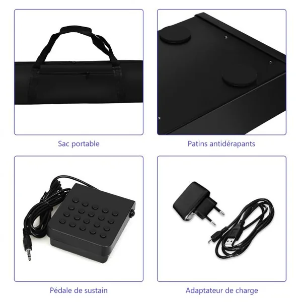 Clavier Electrique à 88 Touches 128 Rythmes 128 Notes Réglage Dynamique Interface MIDI/USB Fonction Bluetooth et Sac