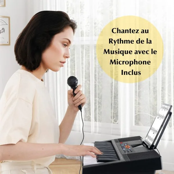 Clavier Electronique 61 Touches Piano Numérique Portable 300 Rythmes 300 Timbres 50 Démos 3 Modes d’Enseignement Ecran LED