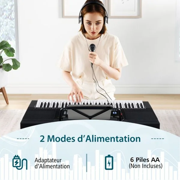 Clavier Electronique à 61 Touches Support et Tabouret 300 Timbres 300 Rythmes 50 Démonstrations Mode d'Enseignement Microphone