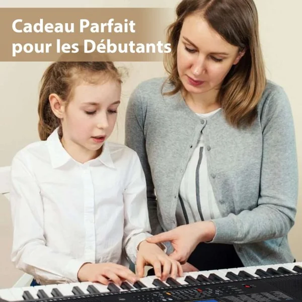 Clavier Electronique à 61 Touches Support et Tabouret Ensemble Complet de Piano Numérique 600 Timbres 400 Rythmes 50 Démonstrations