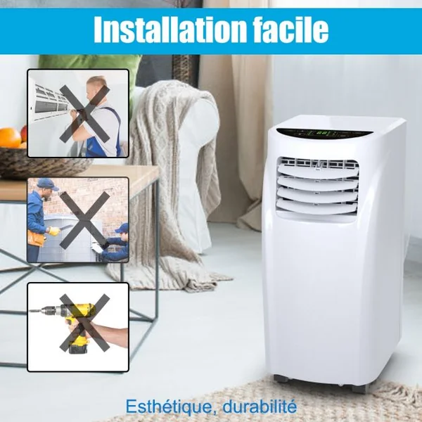 Climatiseur 3 en 1 Refroidisseur Ventilateur et Déshumidificateur 7000 BTU Fonctionnement Silencieux 785W 32x62,5x36cm