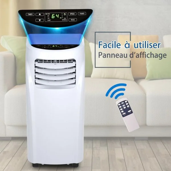 Climatiseur 3 en 1 Refroidisseur Ventilateur et Déshumidificateur 7000 BTU Fonctionnement Silencieux 785W 32x62,5x36cm