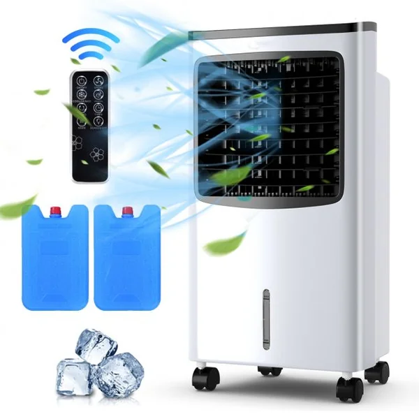 Climatiseur d'Air 75W Mobile 4 en 1 avec Télécommande Minuterie 7,5H Réservoir d’eau 8L 38x28,5x74cm Noir + Blanc