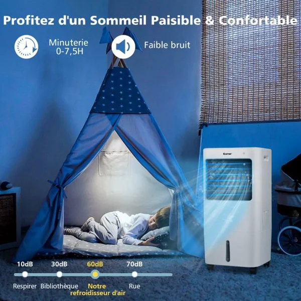 Climatiseur d'Air Mobile 4 en 1 Réservoir 20L Ventilateur Humidificateur Oscillation 40° 3 Modes 4 Vitesses Minuterie 7,5H