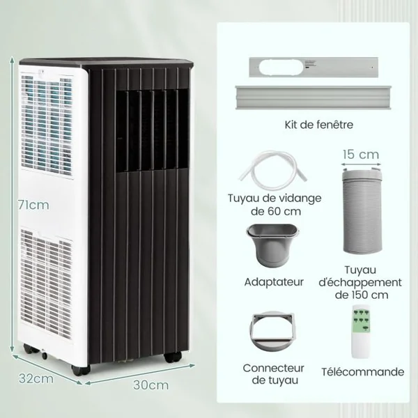 Climatiseur Mobile 4 en 1 avec Refroidissement Ventilateur Déshumidificateur et Mode Veille Télécommande Application Intelligente Minuterie 24h