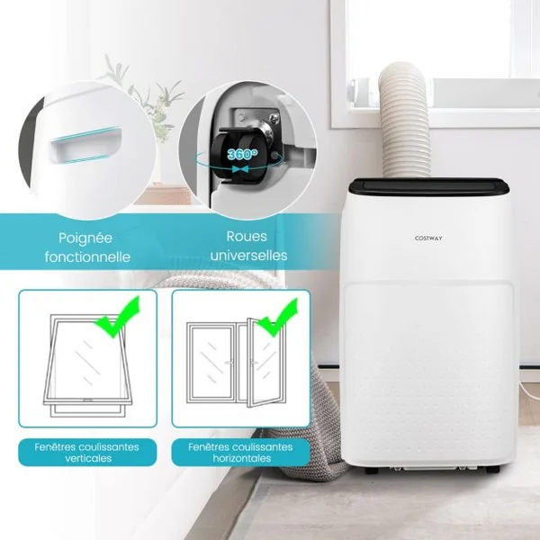 Climatiseur Mobile 4 en 1 Silencieux 12000 BTU avec Ventilateur Déshumidificateur Rafraîchisseur Chauffage Mode Veille Classe A
