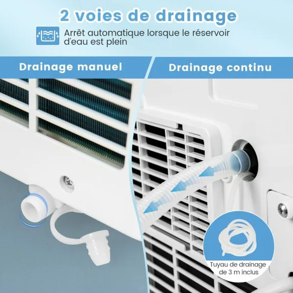 Climatiseur Mobile 4 en 1 Silencieux 9000BTU Rafraîchisseur Ventilateur Déshumidificateur 20L/Jour Mode Nuit 17 à 30℃