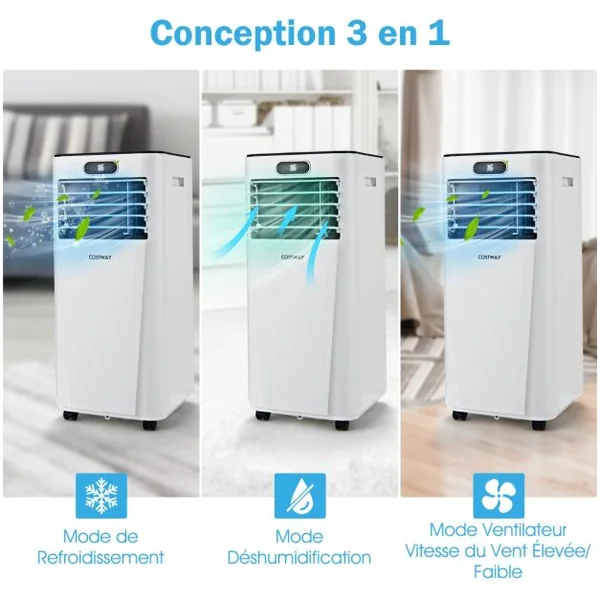 Climatiseur Portable avec Télécommande Climatisation 4 en 1 avec Rafraîchissement Déshumidification Ventilateur et Mode Veille 2,6 kW rafraîchit jusqu'à 30㎡