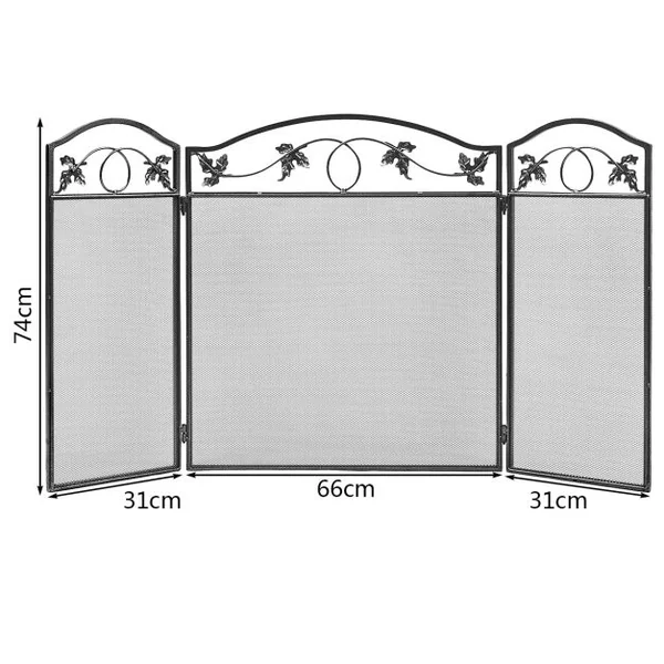 Clôture de Cheminée Cadre en Métal Robuste Écran de Cheminée Pliable à 3 Panneaux Clôture en Maille Décorative Sûre pour lntérieur et Extérieur