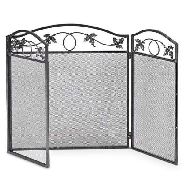 Clôture de Cheminée Cadre en Métal Robuste Écran de Cheminée Pliable à 3 Panneaux Clôture en Maille Décorative Sûre pour lntérieur et Extérieur