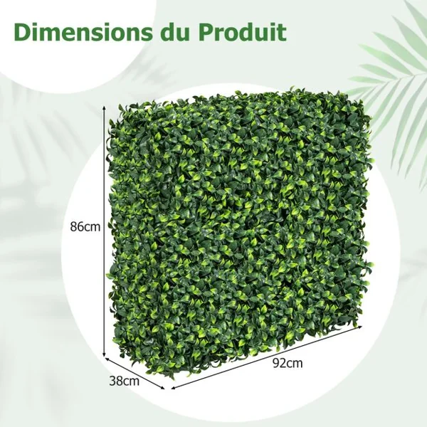 Clôture en Feuillage Artificielle 92 x 38 x 86 cm avec Feuilles en PE Réalistes Mur Végétal en Buis Artificiel avec Tubes en Aluminium