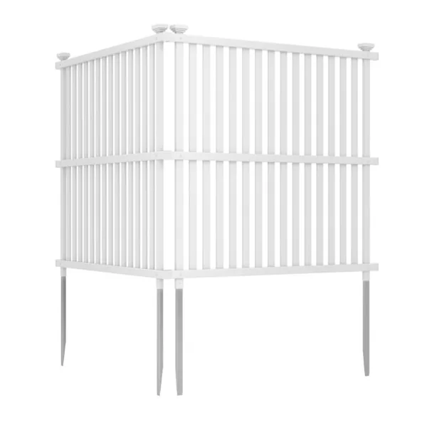 Clôture Privée pour Climatiseur 113 x 114 cm 2 Panneaux de Clôture avec Piquets en Métal pour Poubelle et Equipement de Piscine Blanc