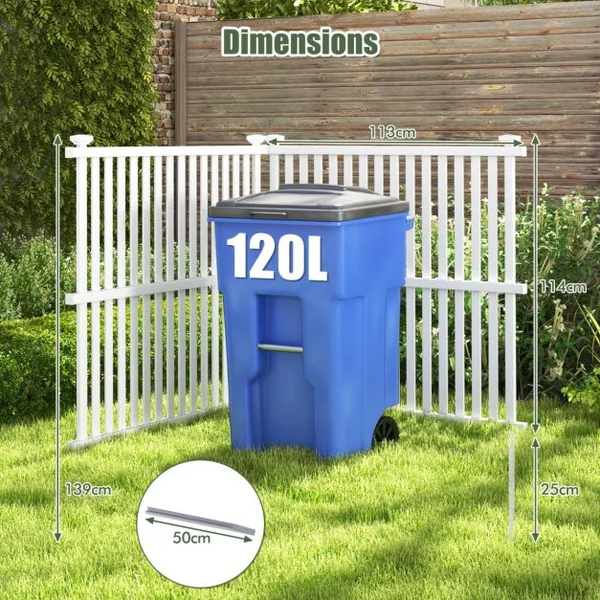 Clôture Privée pour Climatiseur 113 x 114 cm 2 Panneaux de Clôture avec Piquets en Métal pour Poubelle et Equipement de Piscine Blanc