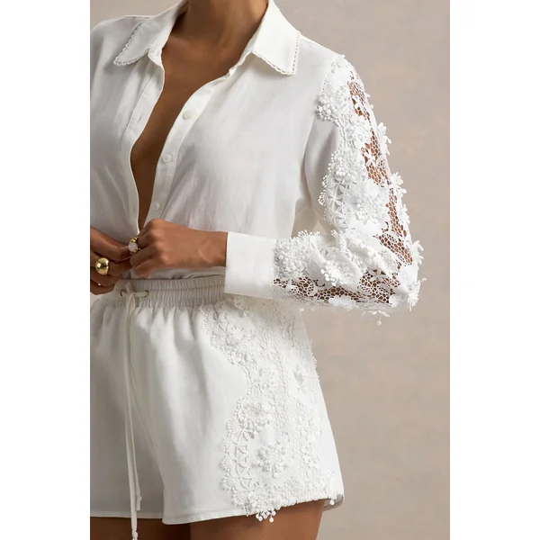 Coconut | Chemise boutonnée écru avec détails en dentelle