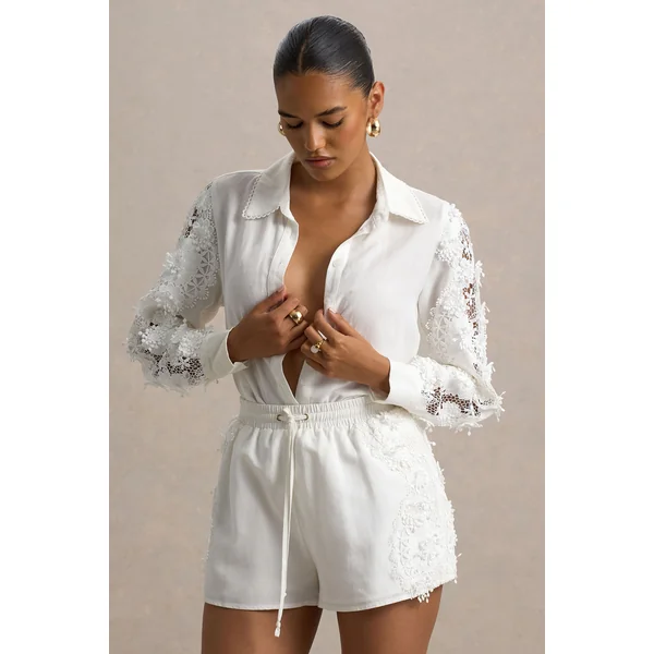 Coconut | Chemise boutonnée écru avec détails en dentelle