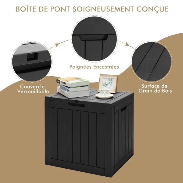 Coffre de Rangement 114L avec Couvercle Verrouillable Résistant aux Intempéries 56 x 43 x 53 CM Noir