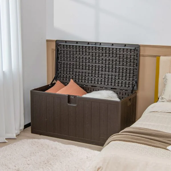 Coffre de Rangement Extérieur 400L 127,5 x 64 x 64 CM Malle de jardin Verrouillable avec Poignées Encastrée