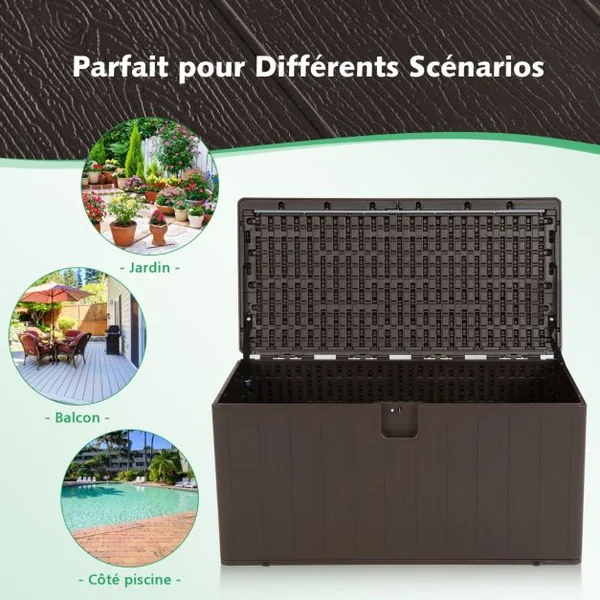Coffre de Rangement Extérieur 400L 127,5 x 64 x 64 CM Malle de jardin Verrouillable avec Poignées Encastrée