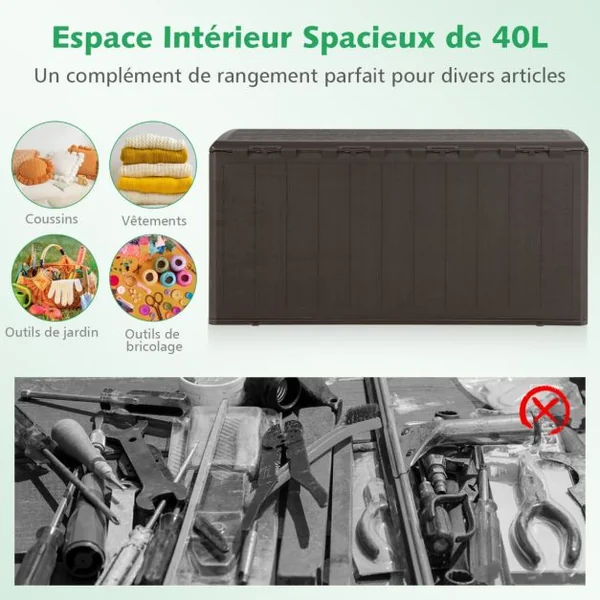 Coffre de Rangement Extérieur 400L 127,5 x 64 x 64 CM Malle de jardin Verrouillable avec Poignées Encastrée