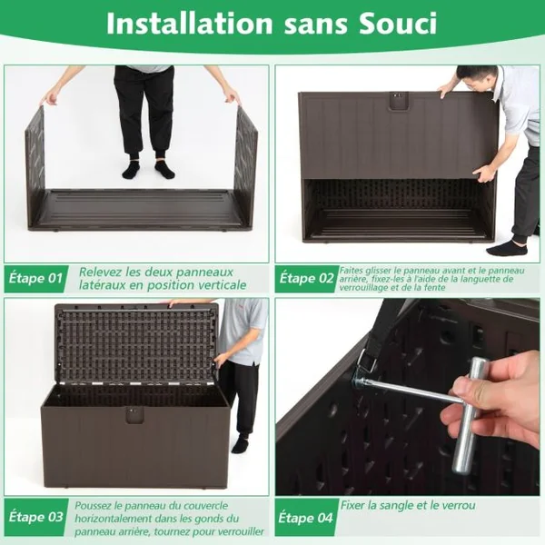 Coffre de Rangement Extérieur 400L 127,5 x 64 x 64 CM Malle de jardin Verrouillable avec Poignées Encastrée