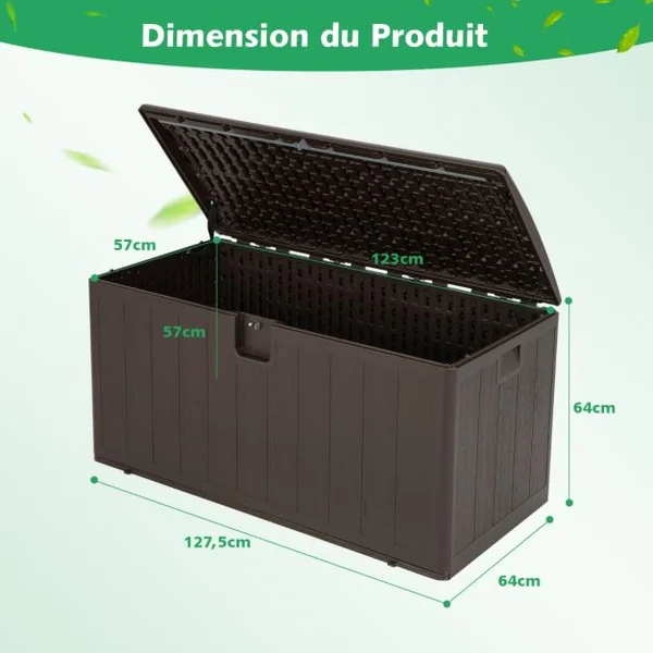 Coffre de Rangement Extérieur 400L 127,5 x 64 x 64 CM Malle de jardin Verrouillable avec Poignées Encastrée